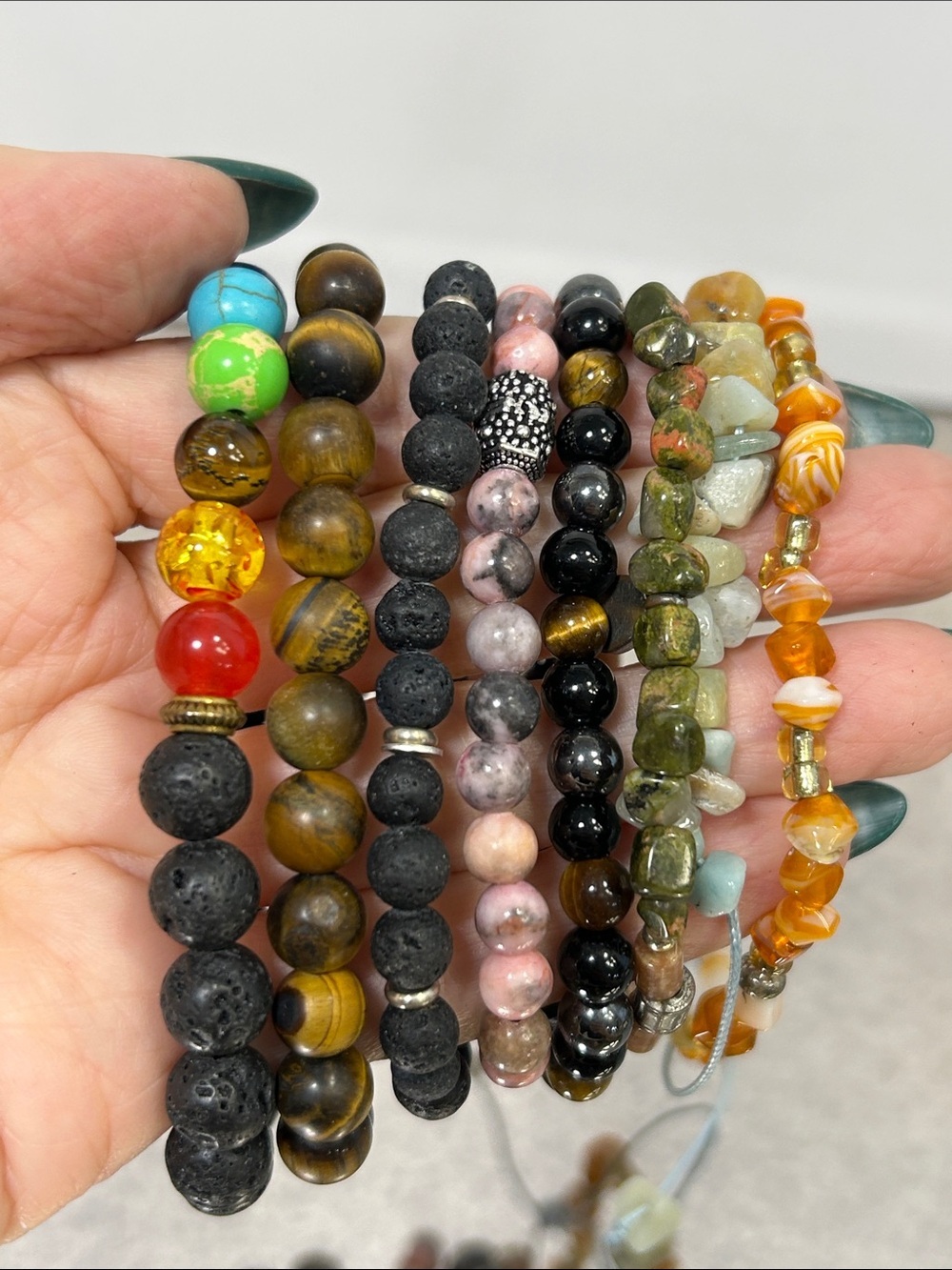 Bundle of 8 Multi-Color Stone Beaded Stretch Bracelets